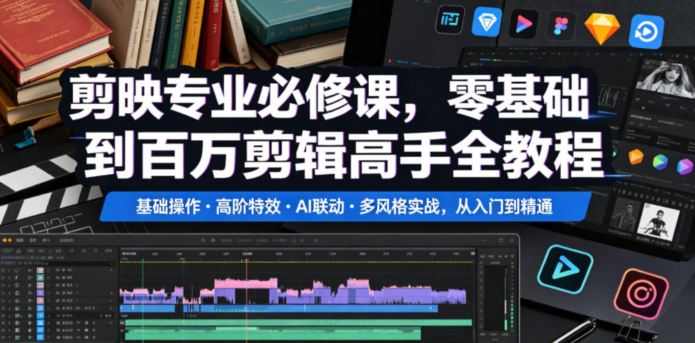 剪映专业必修课,零基础到百万剪辑高手全教程,基础操作・高阶特效・AI联动・多风格实战,从入门到精通-低成本创业项目大全|短视频带货+AI副业变现|知行创业网