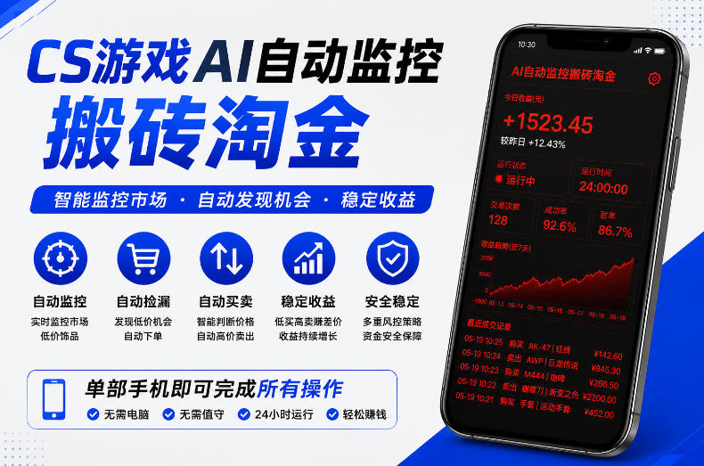 CS游戏AI自动监控搬砖淘金，稳定运行多年，支持任何形式验证，日入300+【揭秘】-低成本创业项目大全｜短视频带货+AI副业变现｜知行创业网