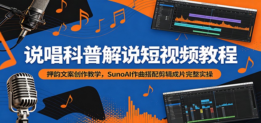 说唱科普解说短视频教程:押韵文案创作教学,SunoAI作曲搭配剪辑成片完整实操-低成本创业项目大全|短视频带货+AI副业变现|知行创业网