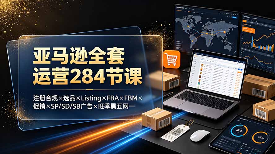 （19410期）亚马逊全套运营284节课：注册合规×选品×Listing×FBA×FBM×促销×SP/SD/SB广告×旺季黑五网一-低成本创业项目大全｜短视频带货+AI副业变现｜知行创业网