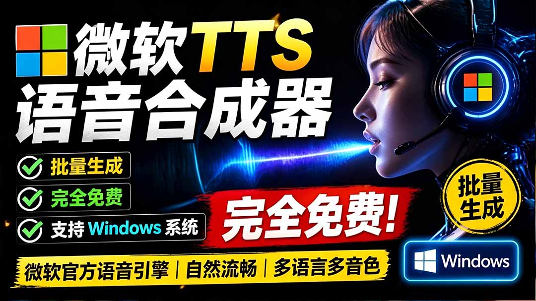 （19494期）微软 TTS 免费语音配音生成器，完全免费，支持多语音、多音色选择，Windows系统专用 TTS语音合成器-低成本创业项目大全｜短视频带货+AI副业变现｜知行创业网