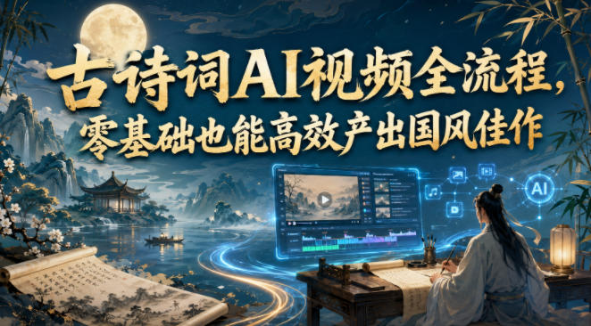 古诗词AI视频全流程，零基础也能高效产出国风佳作-低成本创业项目大全｜短视频带货+AI副业变现｜知行创业网
