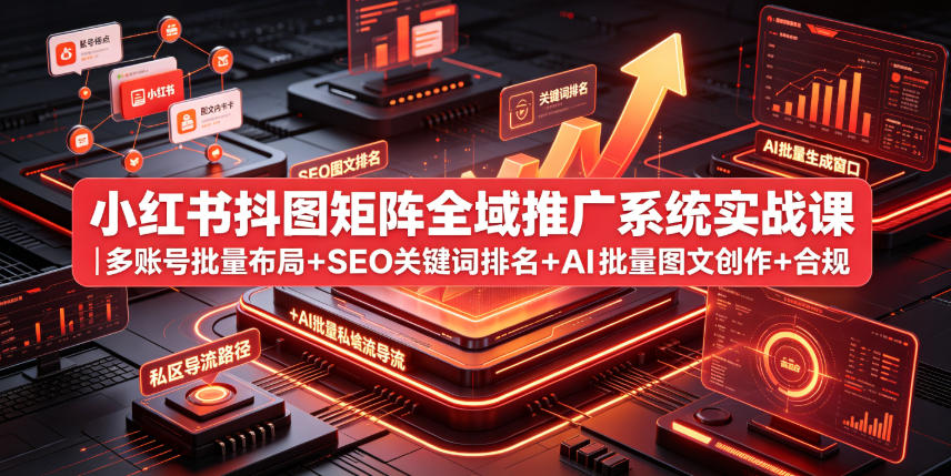 小红书抖图矩阵全域推广系统实战课｜多账号批量布局+SEO关键词排名+AI批量图文创作+合规私域导流完整落地教程-低成本创业项目大全｜短视频带货+AI副业变现｜知行创业网