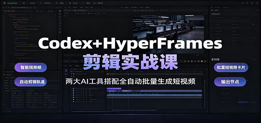 Codex+HyperFrames剪辑实战课：两大AI工具搭配全自动批量生成短视频-低成本创业项目大全｜短视频带货+AI副业变现｜知行创业网