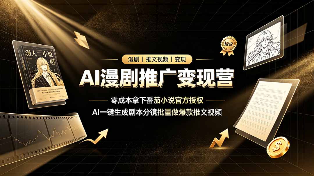 （19193期）AI漫剧推广变现营，零成本拿下番茄小说官方授权，AI一键生成剧本分镜批量做爆款推文视频-低成本创业项目大全｜短视频带货+AI副业变现｜知行创业网