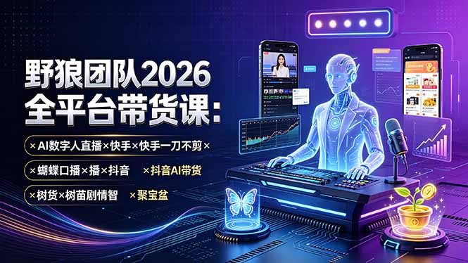 （19511期）野狼团队2026全平台带货课-7月：AI数字人直播×快手一刀不剪×蝴蝶口播×抖音AI带货×树苗剧情智剪×聚宝盆-低成本创业项目大全｜短视频带货+AI副业变现｜知行创业网
