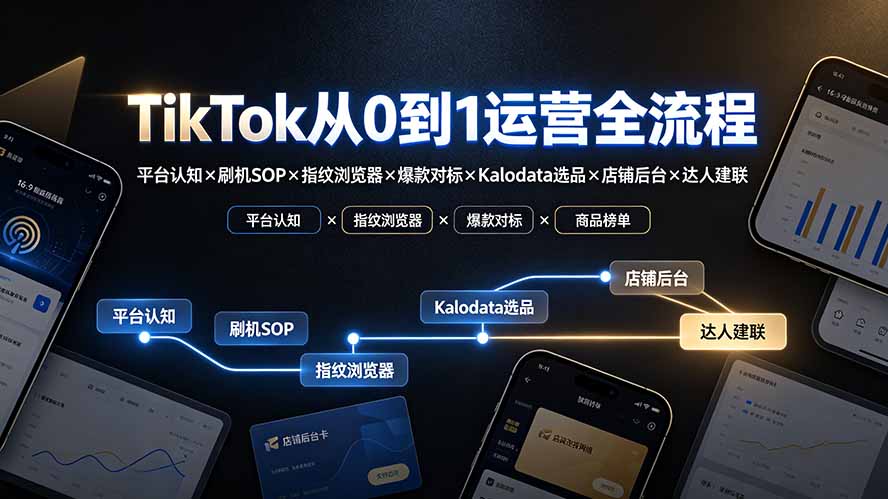 （19480期）TikTok从0到1运营全流程：平台认知×刷机SOP×指纹浏览器×爆款对标×Kalodata选品×店铺后台×达人建联-低成本创业项目大全｜短视频带货+AI副业变现｜知行创业网