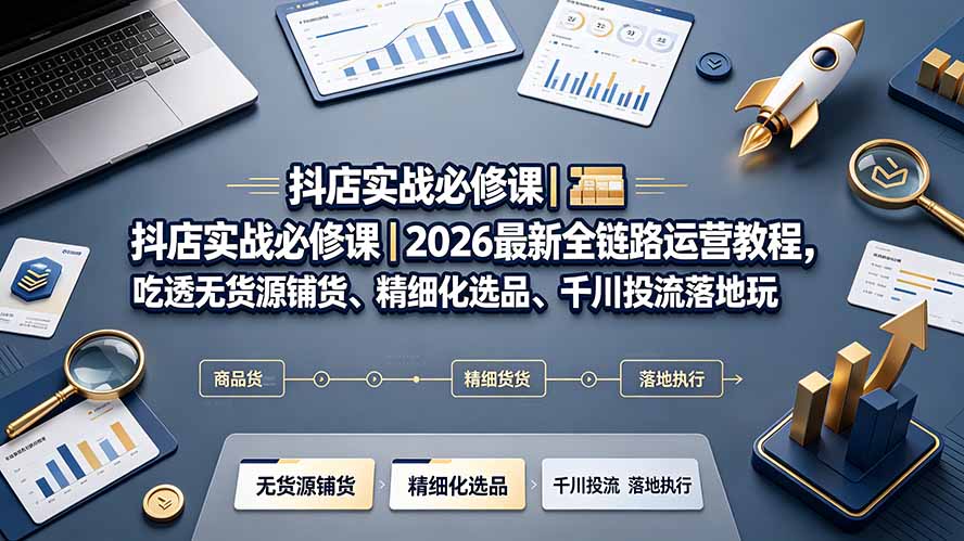 （19549期）抖店实战必修课｜2026最新全链路运营教程，吃透无货源铺货、精细化选品、千川投流落地玩法-低成本创业项目大全｜短视频带货+AI副业变现｜知行创业网
