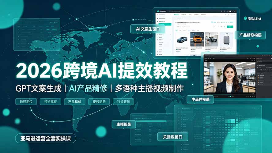 (19286期)2026跨境AI提效教程·GPT文案生成|AI产品精修|多语种主播视频制作,亚马逊运营全套实操课-低成本创业项目大全|短视频带货+AI副业变现|知行创业网