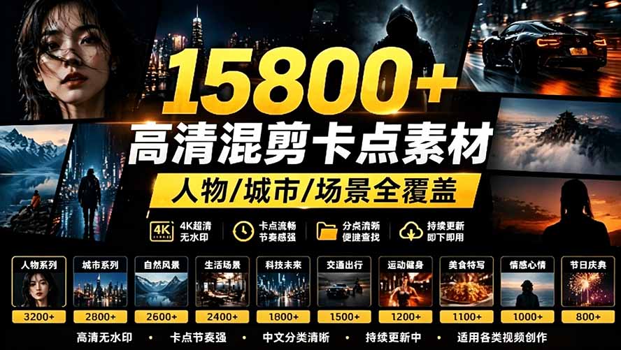 （19120期）【影视剪辑素材合集】15800+高清混剪卡点｜热门影视精彩片段｜人物/城市/场景全覆盖，中文分类清晰-低成本创业项目大全｜短视频带货+AI副业变现｜知行创业网
