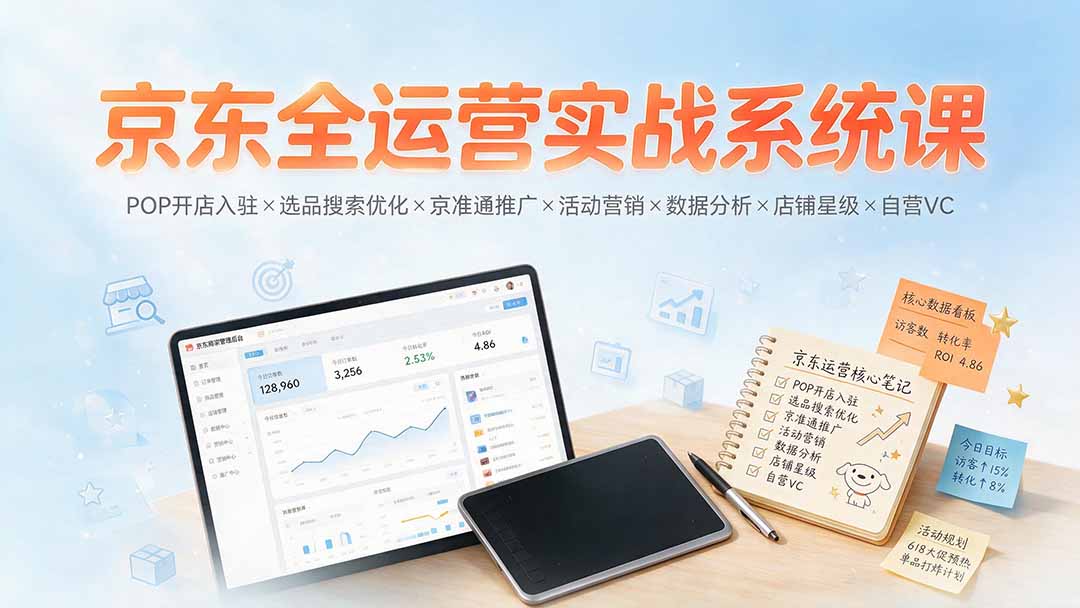 （19581期）京东全运营实战系统课：POP开店入驻×选品搜索优化×京准通推广×活动营销×数据分析×店铺星级×自营VC-低成本创业项目大全｜短视频带货+AI副业变现｜知行创业网