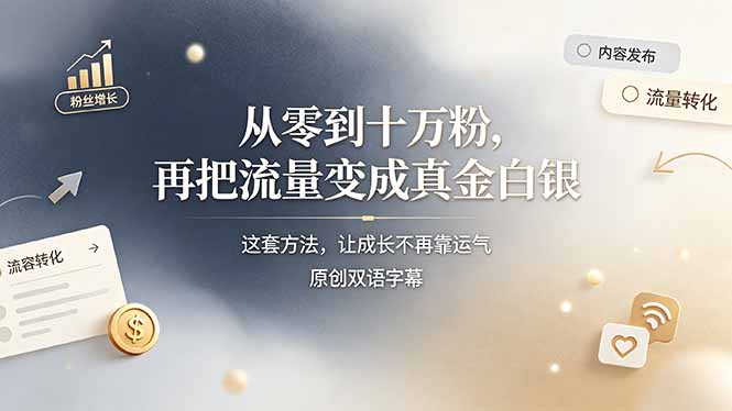 （19198期）从零到十万粉，再把流量变成真金白银——这套方法，让成长不再靠运气【原创双语字幕】-低成本创业项目大全｜短视频带货+AI副业变现｜知行创业网