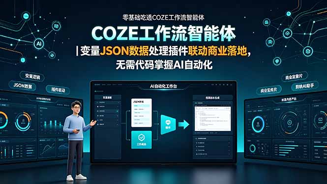 （19243期）零基础吃透COZE工作流智能体｜变量JSON数据处理插件联动商业落地，无需代码掌握AI自动化-低成本创业项目大全｜短视频带货+AI副业变现｜知行创业网