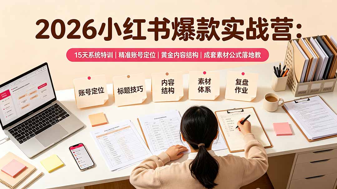 （19332期）2026小红书爆款实战营：15天系统特训｜精准账号定位｜黄金内容结构｜成套素材公式落地教程-低成本创业项目大全｜短视频带货+AI副业变现｜知行创业网