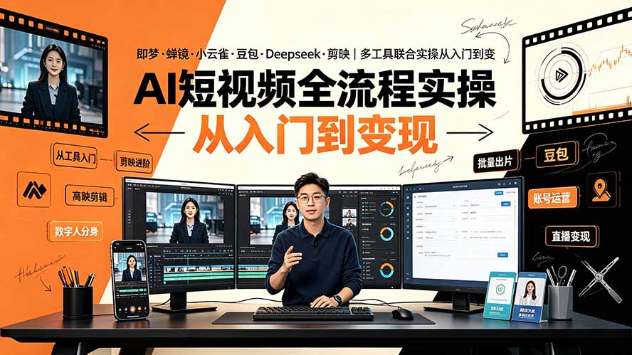 （19250期）AI短视频全流程实操：即梦·蝉镜·小云雀·豆包·Deepseek·剪映｜多工具联合实操从入门到变现-低成本创业项目大全｜短视频带货+AI副业变现｜知行创业网