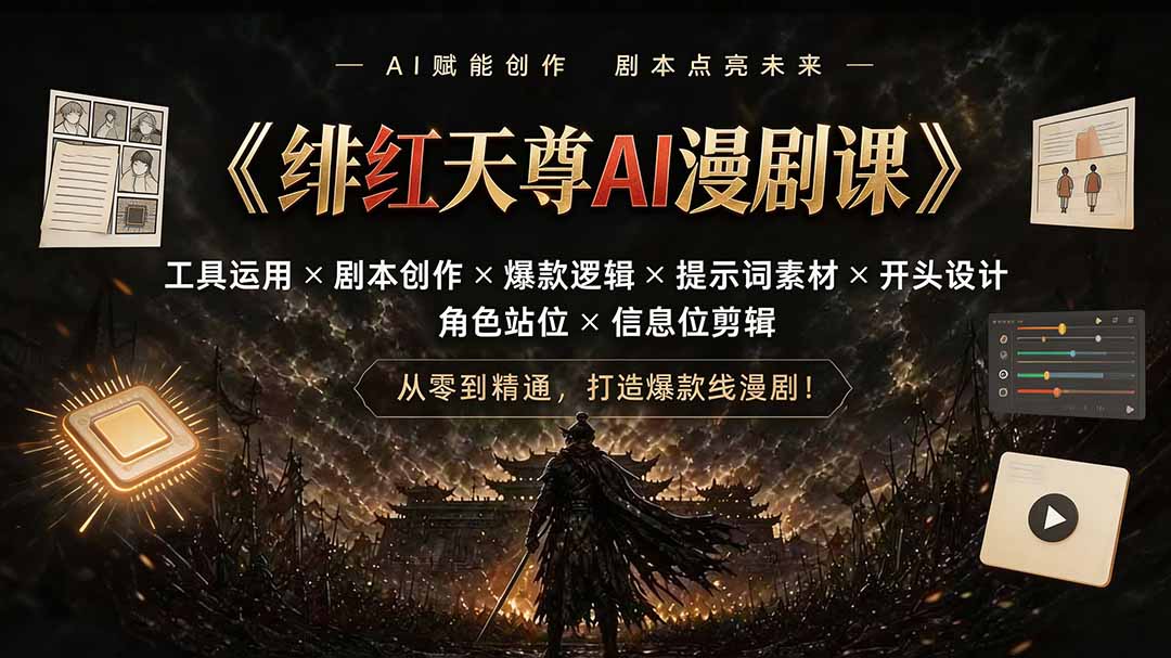 （19597期）绯红天尊AI漫剧课｜工具运用×剧本创作×爆款逻辑×提示词素材×开头设计×角色站位×信息位剪辑-低成本创业项目大全｜短视频带货+AI副业变现｜知行创业网
