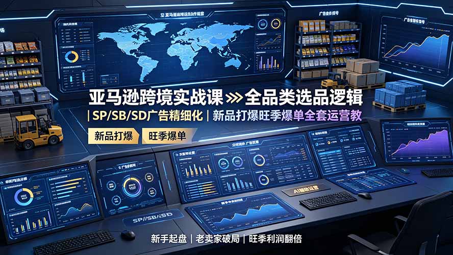 （19352期）亚马逊跨境实战课：全品类选品逻辑｜SP/SB/SD广告精细化｜新品打爆旺季爆单全套运营教程-低成本创业项目大全｜短视频带货+AI副业变现｜知行创业网