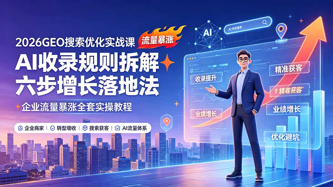 （19333期）2026GEO搜索优化实战课：AI收录规则拆解｜六步增长落地法｜企业流量暴涨全套实操教程-低成本创业项目大全｜短视频带货+AI副业变现｜知行创业网