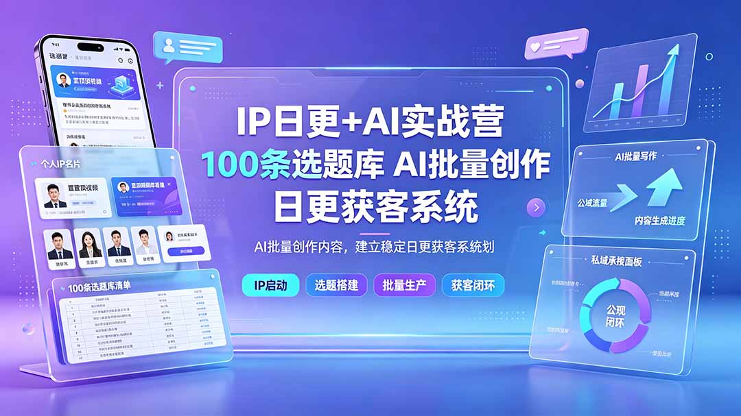 （19353期）IP日更+AI实战营：IP置顶视频制作×100条选题库搭建×10条日更规划，AI批量创作内容，建立稳定日更获客系统-低成本创业项目大全｜短视频带货+AI副业变现｜知行创业网