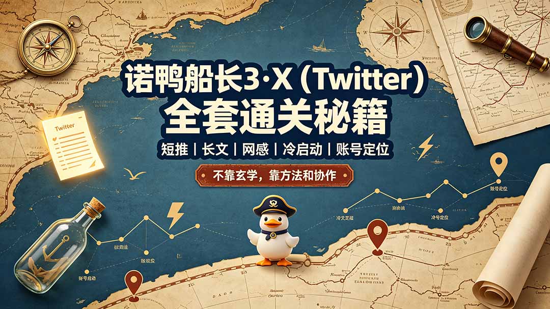 （19215期）诺鸭船长3·X（Twitter）全套通关秘籍，短推、长文、网感、冷启动、账号定位，不靠玄学，靠方法和协作-低成本创业项目大全｜短视频带货+AI副业变现｜知行创业网