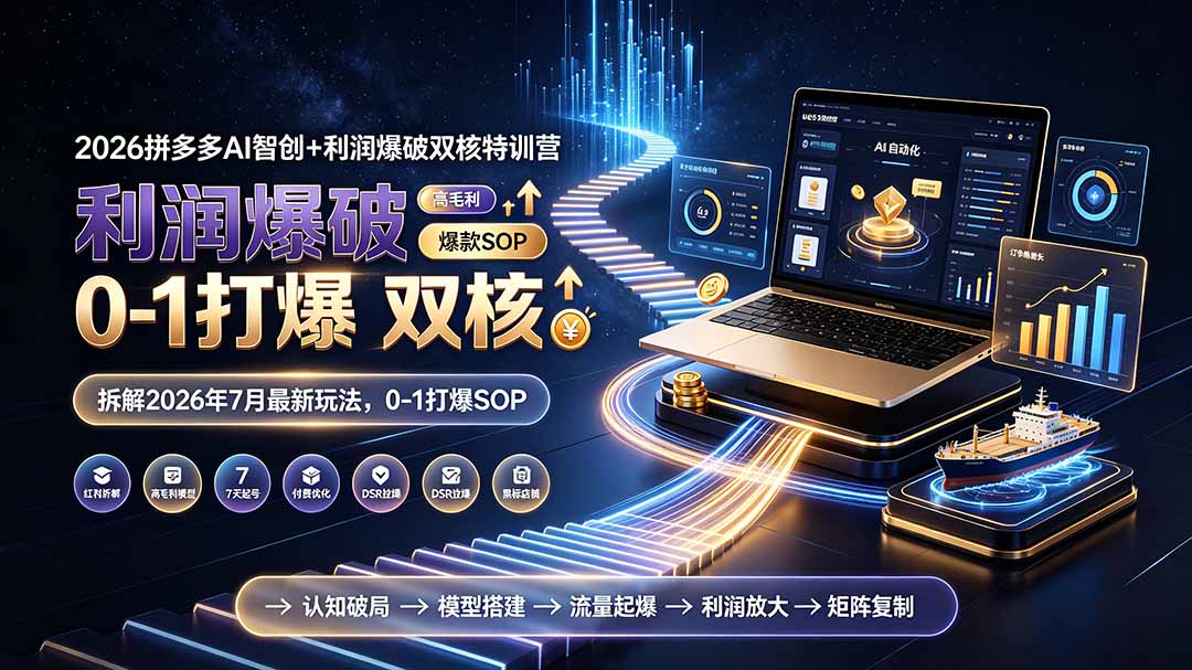 （19307期）2026拼多多AI智创+利润爆破双核特训营-拆解2026年7月最新玩法，0-1打爆SOP-低成本创业项目大全｜短视频带货+AI副业变现｜知行创业网