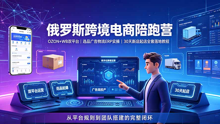 （19371期）2026俄罗斯跨境电商陪跑营：OZON+WB双平台｜选品广告物流ERP实操｜30天新店起店全套落地教程-低成本创业项目大全｜短视频带货+AI副业变现｜知行创业网