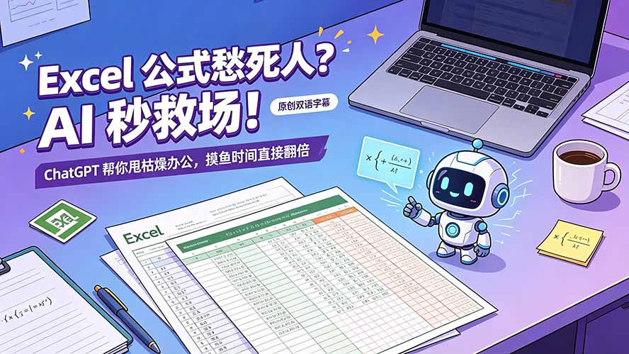 （19487期）Excel 公式愁死人？AI 秒救场！ChatGPT 帮你甩枯燥办公，摸鱼时间直接翻倍【原创双语字幕】-低成本创业项目大全｜短视频带货+AI副业变现｜知行创业网