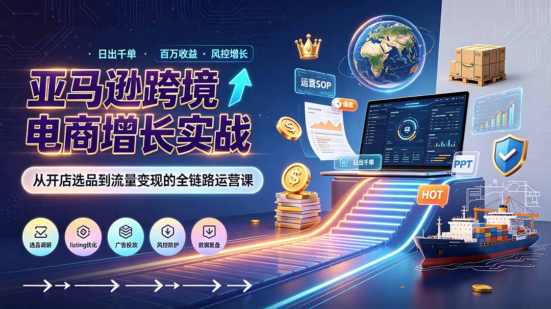 （19308期）亚马逊0-1孵化特训营8期：从注册风控到稳定日出千单实战，规避审核封店风险，标准化执行流程落地-低成本创业项目大全｜短视频带货+AI副业变现｜知行创业网