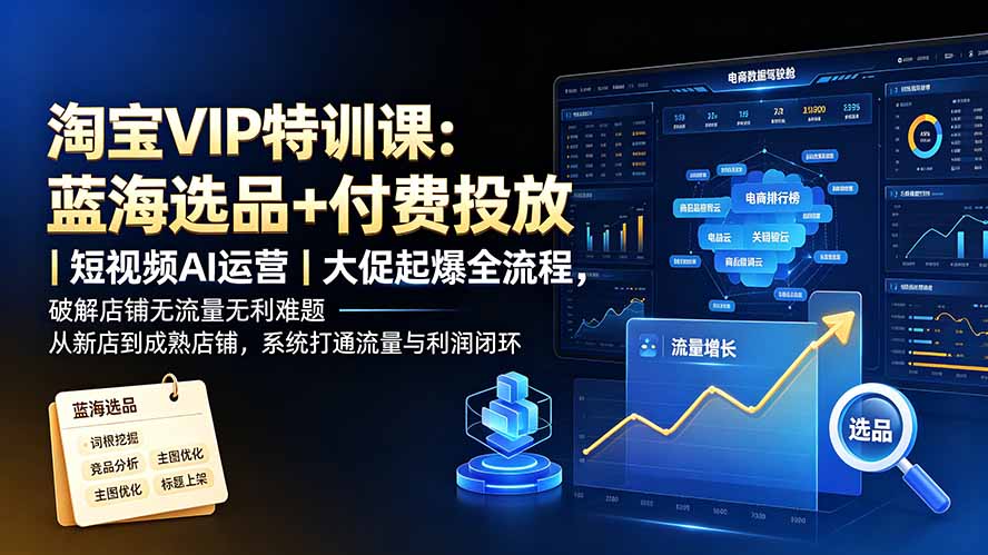 （19399期）淘宝VIP特训课：蓝海选品+付费投放｜短视频AI运营｜大促起爆全流程，破解店铺无流量无利润难题-低成本创业项目大全｜短视频带货+AI副业变现｜知行创业网