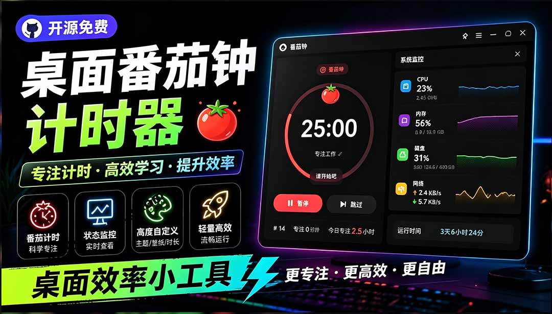 （19564期）仅1.16MB，开源极简的桌面时钟、番茄钟计时器，还支持系统监控显示，桌面效率小工具 Catime-低成本创业项目大全｜短视频带货+AI副业变现｜知行创业网