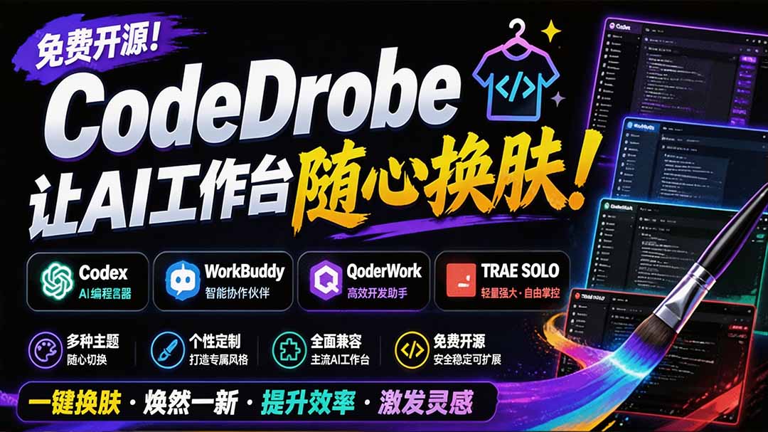 （19586期）免费开源的CodeDrobe，让AI工作台随心换肤，支持Codex、WorkBuddy等，免费且本地运行！-低成本创业项目大全｜短视频带货+AI副业变现｜知行创业网