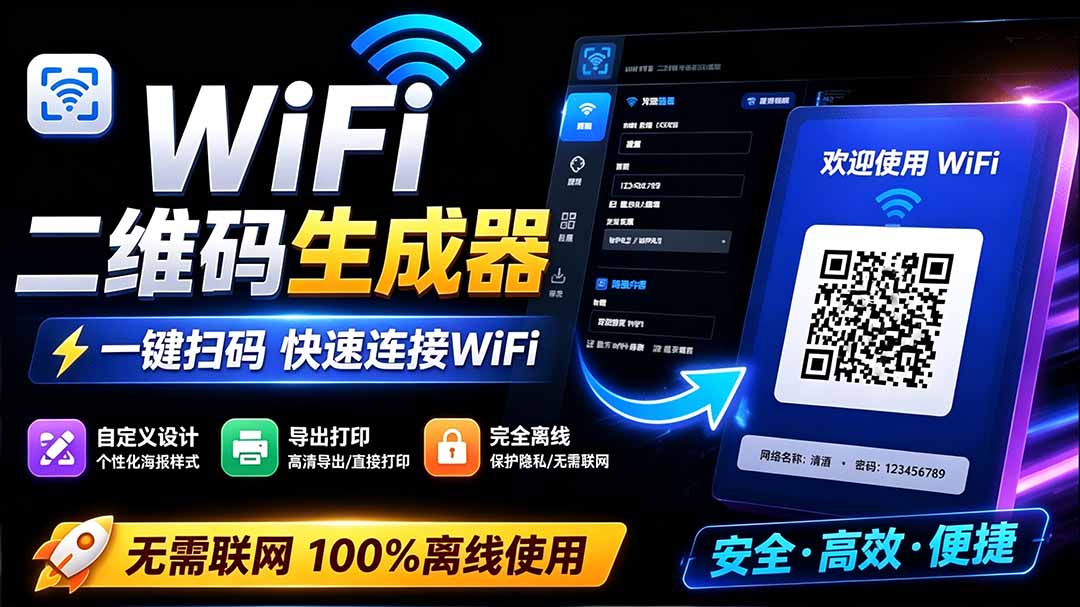 （19566期）完全离线使用！WiFi二维码生成器，一键扫码快速连接WiFi，支持自定义风格导出 WiFi二维码生成器-低成本创业项目大全｜短视频带货+AI副业变现｜知行创业网