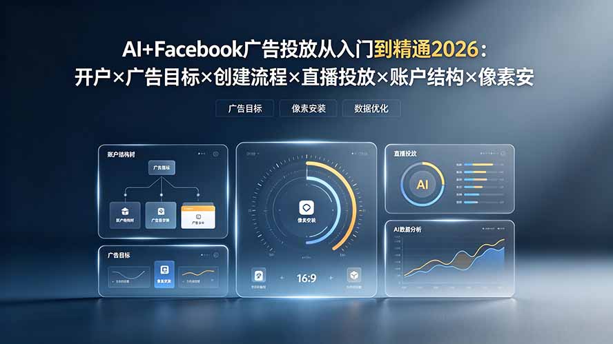 (19465期)AI+Facebook广告投放从入门到精通2026:开户×广告目标×创建流程×直播投放×账户结构×像素安装×AI赋能-低成本创业项目大全|短视频带货+AI副业变现|知行创业网