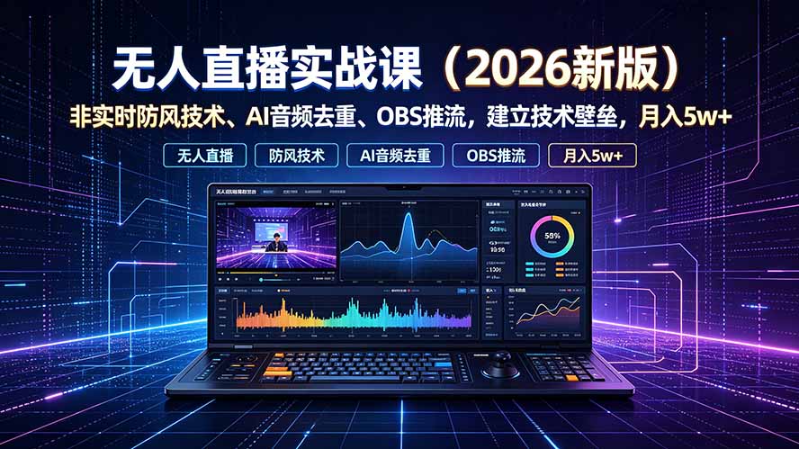 （19292期）无人直播实战课（更新7月），非实时防风技术、AI音频去重、OBS推流，建立技术壁垒，月入5w+-低成本创业项目大全｜短视频带货+AI副业变现｜知行创业网