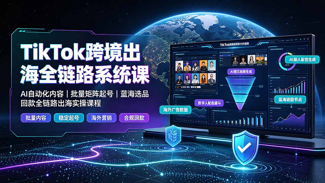 (19425期)TikTok跨境出海全链路系统课-2026年7月:AI自动化内容|批量矩阵起号|蓝海选品回款全链路出海实操课程-低成本创业项目大全|短视频带货+AI副业变现|知行创业网
