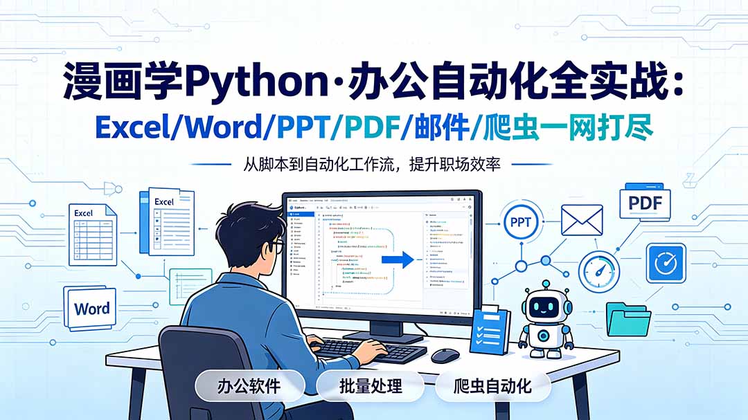 （19270期）漫画学Python·办公自动化全实战：Excel/Word/PPT/PDF/邮件/爬虫一网打尽-低成本创业项目大全｜短视频带货+AI副业变现｜知行创业网