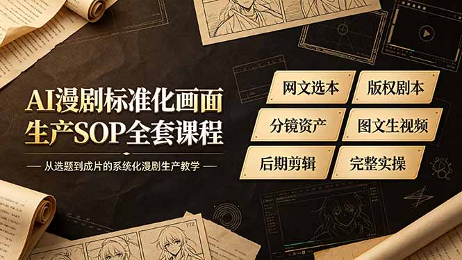 （19199期）AI漫剧标准化画面生产SOP全套课程，网文选本版权剧本分镜资产全覆盖，图文生视频后期剪辑完整实操教学-低成本创业项目大全｜短视频带货+AI副业变现｜知行创业网