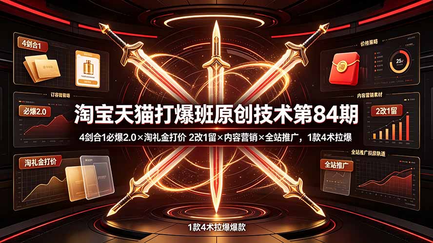 (19428期) 淘宝天猫打爆班原创技术第84期:4剑合1必爆2.0×淘礼金打价×2改1留×内容营销×全站推广,1款4术拉爆-低成本创业项目大全|短视频带货+AI副业变现|知行创业网