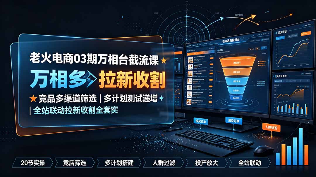 (19431期)老火电商03期万相台截流课:竞品多渠道筛选|多计划测试递增|全站联动拉新收割全套实操教学-低成本创业项目大全|短视频带货+AI副业变现|知行创业网