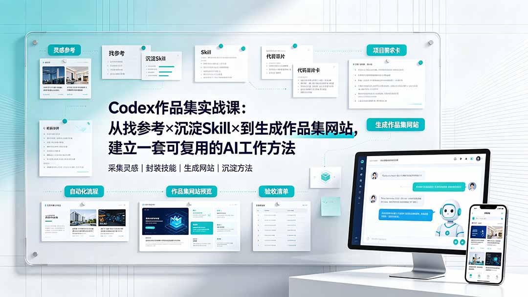 （19361期）Codex作品集实战课：从找参考×沉淀Skill×到生成作品集网站，建立一套可复用的AI工作方法-低成本创业项目大全｜短视频带货+AI副业变现｜知行创业网