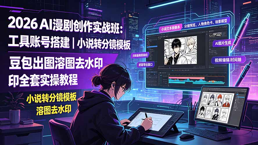 (19433期)2026AI漫剧创作实战班:工具账号搭建|小说转分镜模板|豆包出图溶图去水印全套实操教程-低成本创业项目大全|短视频带货+AI副业变现|知行创业网