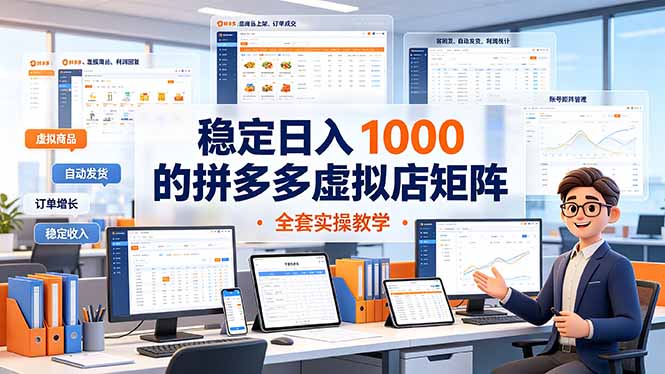（19253期）稳定日入 1000 的拼多多虚拟店矩阵，全套实操教学-低成本创业项目大全｜短视频带货+AI副业变现｜知行创业网
