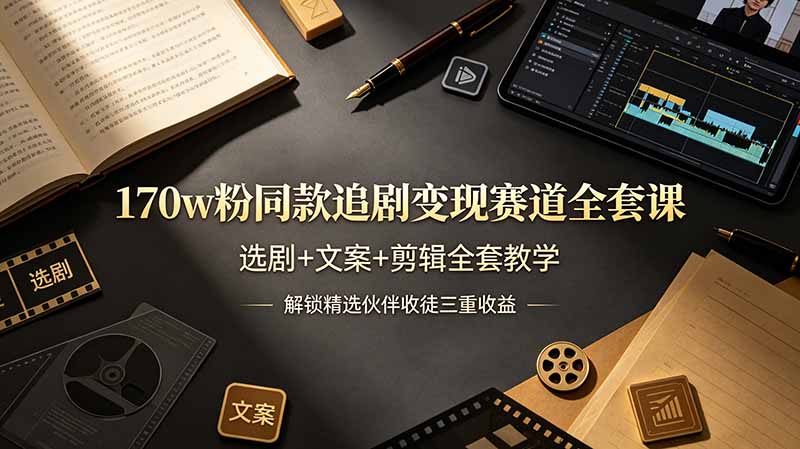 （19142期）170w粉博主同款追剧变现赛道全套课-更新，选剧+文案+剪辑全套教学，解锁精选伙伴收徒三重收益-低成本创业项目大全｜短视频带货+AI副业变现｜知行创业网