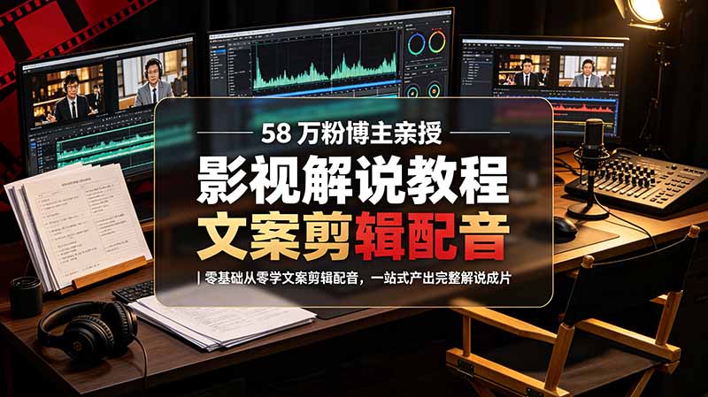 （19160期）58 万粉博主荧幕春秋亲授影视解说教程｜零基础从零学文案剪辑配音，一站式产出完整解说成片-低成本创业项目大全｜短视频带货+AI副业变现｜知行创业网