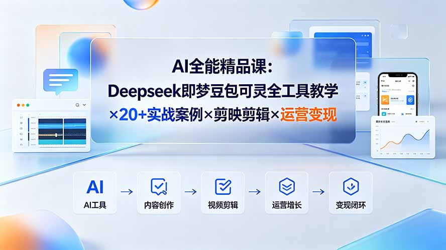 (19278期)AI全能精品课:Deepseek即梦豆包可灵全工具教学×20+实战案例×剪映剪辑×运营变现-低成本创业项目大全|短视频带货+AI副业变现|知行创业网
