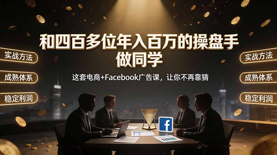 （19592期）和四百多位年入百万的操盘手做同学——这套电商+Facebook广告课，让你不再靠猜【原创双语字幕】-低成本创业项目大全｜短视频带货+AI副业变现｜知行创业网
