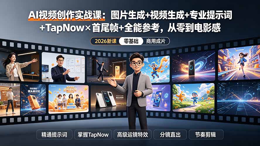 （19383期）AI视频创作实战课：图片生成+视频生成+专业提示词+TapNow×首尾帧+全能参考，从零到电影感成片-低成本创业项目大全｜短视频带货+AI副业变现｜知行创业网