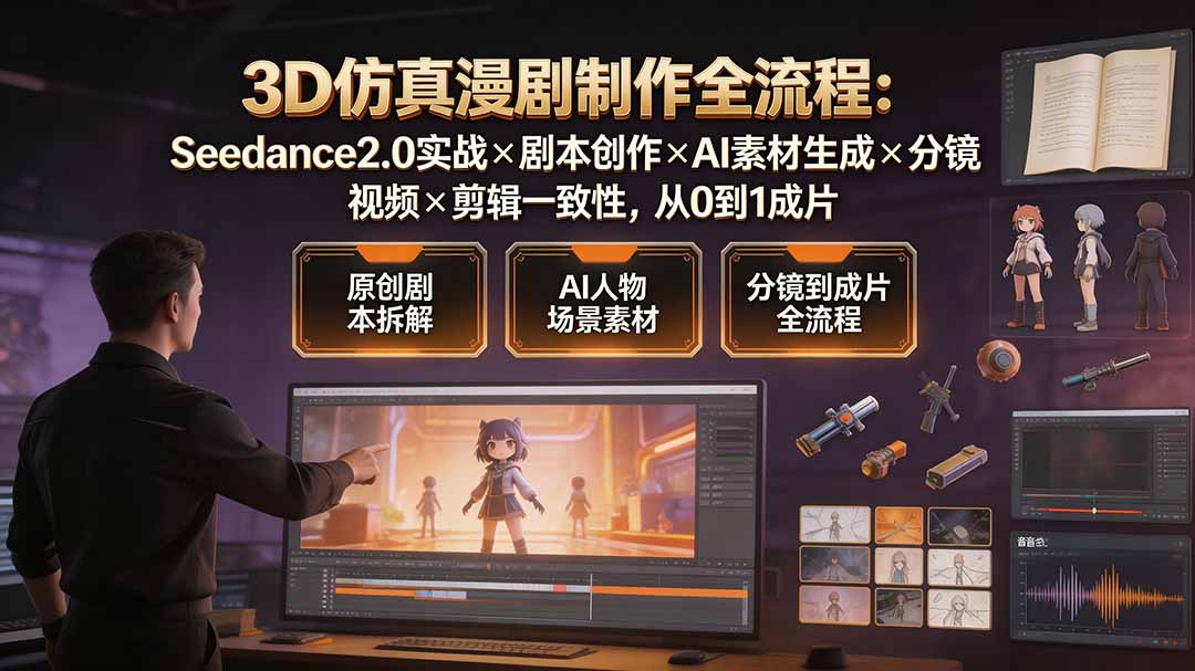 （19341期）3D仿真漫剧制作全流程：Seedance2.0实战×剧本创作×AI素材生成×分镜视频×剪辑一致性，从0到1成片-低成本创业项目大全｜短视频带货+AI副业变现｜知行创业网