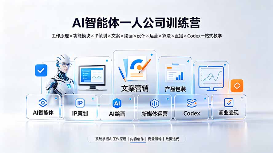 （19502期）AI智能体一人公司训练营：工作原理×功能模块×IP策划×文案×绘画×设计×运营×算法×直播×Codex一站式教学-低成本创业项目大全｜短视频带货+AI副业变现｜知行创业网