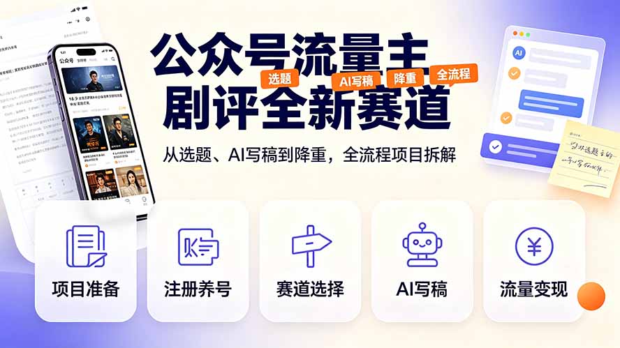 (19348期)公众号流量主剧评全新赛道,从选题、AI写稿到降重,全流程项目拆解-低成本创业项目大全|短视频带货+AI副业变现|知行创业网